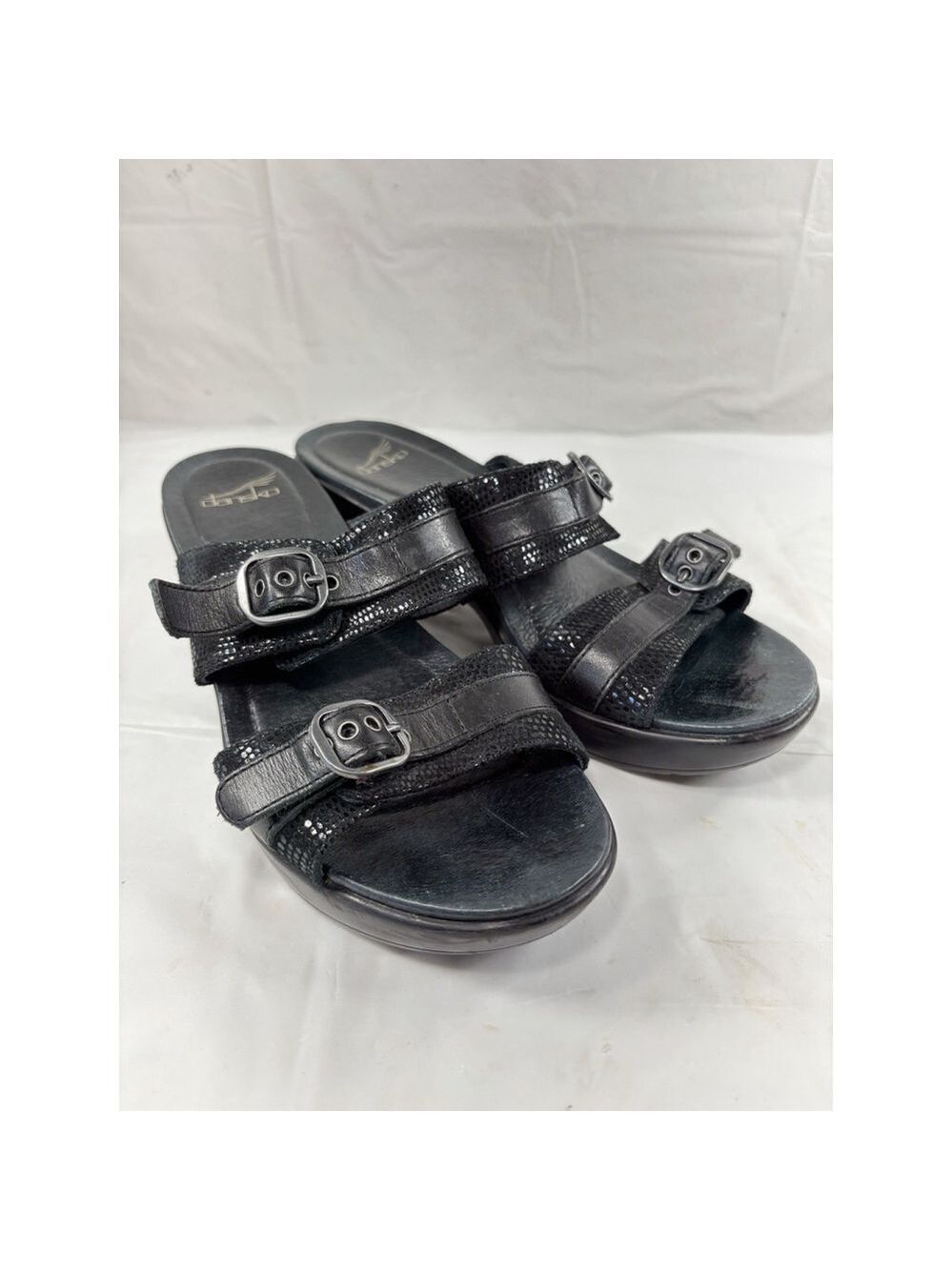Dansko Jessie Black Lizard Clog Mule Sandal Leather Size 39 8.5-9